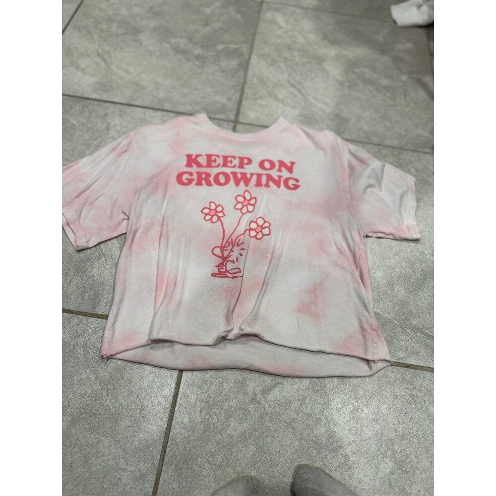 Peanuts Keep On Growing Women’s Pink Tie Dye T-Shirt Size Small
